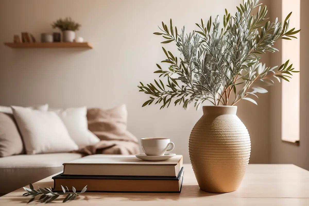 plant on coffee table with coffee cup